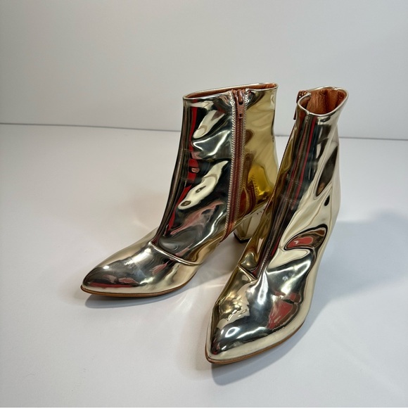 Free People Shiny Gold Ankle Booties Fall Swifties boho Patent Leather size 8 - Picture 5 of 12